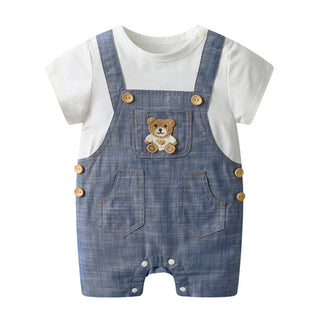 くまちゃんステッチデニムロンパース60〜90cm