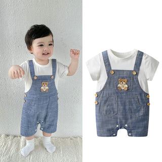 くまちゃんステッチデニムロンパース60〜90cm