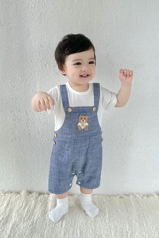 くまちゃんステッチデニムロンパース60〜90cm
