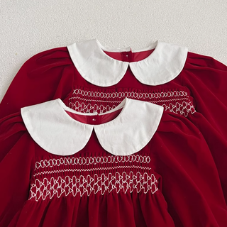 スティッチングレッドロンパース&ワンピース 60cm~130cm