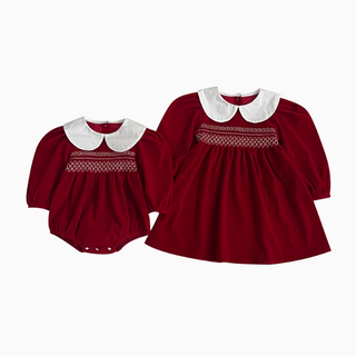スティッチングレッドロンパース&ワンピース 60cm~130cm