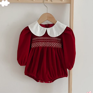 スティッチングレッドロンパース&ワンピース 60cm~130cm