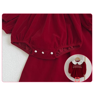 スティッチングレッドロンパース&ワンピース 60cm~130cm