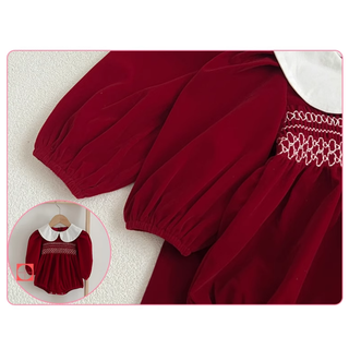 スティッチングレッドロンパース&ワンピース 60cm~130cm