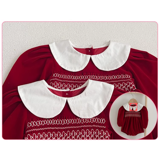 スティッチングレッドロンパース&ワンピース 60cm~130cm