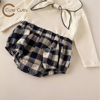 リボンタイロンパース ベビー おしゃれ 新生児 冬服 秋冬 春服 60cm~90cm