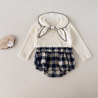 リボンタイロンパース ベビー おしゃれ 新生児 冬服 秋冬 春服 60cm~90cm