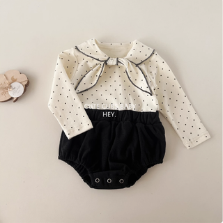 リボンタイロンパース ベビー おしゃれ 新生児 冬服 秋冬 春服 60cm~90cm