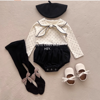 リボンタイロンパース ベビー おしゃれ 新生児 冬服 秋冬 春服 60cm~90cm