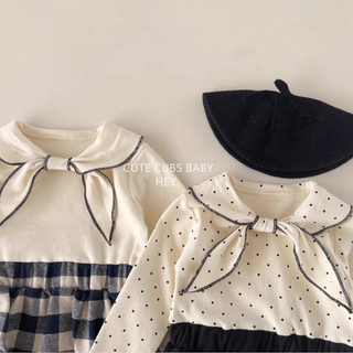 リボンタイロンパース ベビー おしゃれ 新生児 冬服 秋冬 春服 60cm~90cm