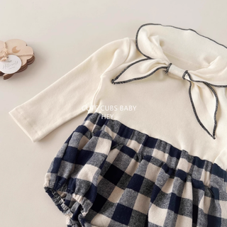 リボンタイロンパース ベビー おしゃれ 新生児 冬服 秋冬 春服 60cm~90cm