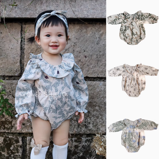 【ヘアバンド付き】コットンフラワーロンパース 60cm~90cm