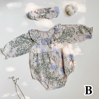 【ヘアバンド付き】コットンフラワーロンパース 60cm~90cm