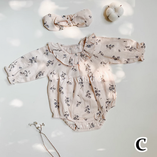 【ヘアバンド付き】コットンフラワーロンパース 60cm~90cm