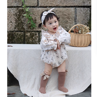 【ヘアバンド付き】コットンフラワーロンパース 60cm~90cm