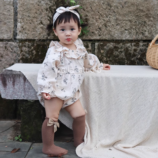 【ヘアバンド付き】コットンフラワーロンパース 60cm~90cm
