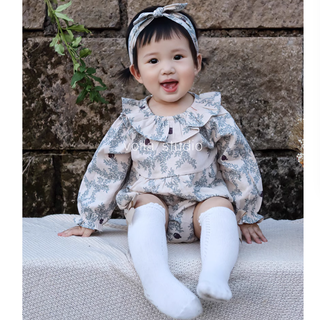 【ヘアバンド付き】コットンフラワーロンパース 60cm~90cm