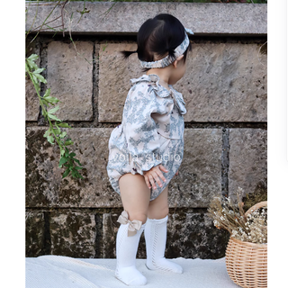 【ヘアバンド付き】コットンフラワーロンパース 60cm~90cm