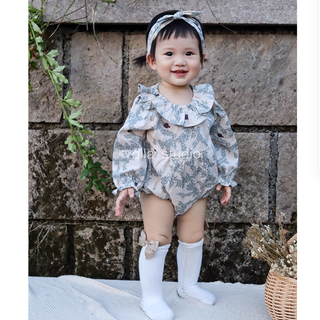 【ヘアバンド付き】コットンフラワーロンパース 60cm~90cm