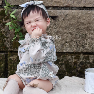 【ヘアバンド付き】コットンフラワーロンパース 60cm~90cm