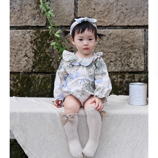 【ヘアバンド付き】コットンフラワーロンパース 60cm~90cm