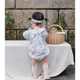 【ヘアバンド付き】コットンフラワーロンパース 60cm~90cm