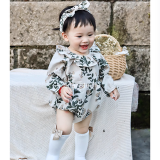 【ヘアバンド付き】コットンフラワーロンパース 60cm~90cm