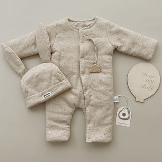 【帽子セット】ベージュうさちゃんオーガニックロンパース 60cm~90cm