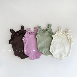 フリルリボンショルダーロンパース 60cm~90cm
