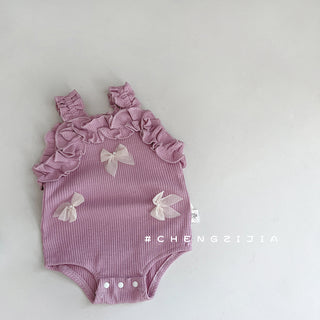 フリルリボンショルダーロンパース 60cm~90cm