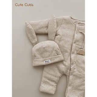 【帽子セット】ベージュうさちゃんオーガニックロンパース 60cm~90cm