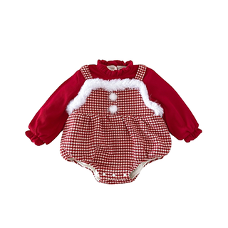 レッドチェックロンパース60~90cm