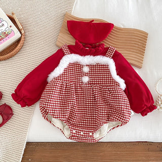 レッドチェックロンパース60~90cm