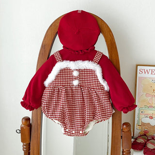 レッドチェックロンパース60~90cm