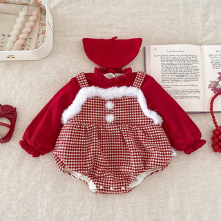 レッドチェックロンパース60~90cm