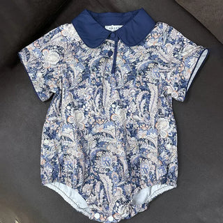 ブルーフラワーネイビーロンパース 60㎝~100㎝