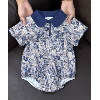ブルーフラワーネイビーロンパース 60㎝~100㎝