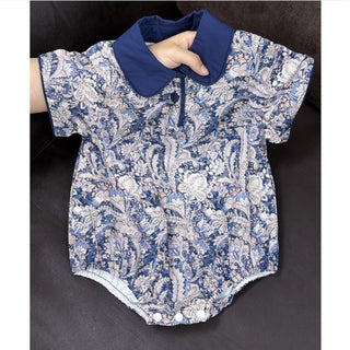 ブルーフラワーネイビーロンパース 60㎝~100㎝