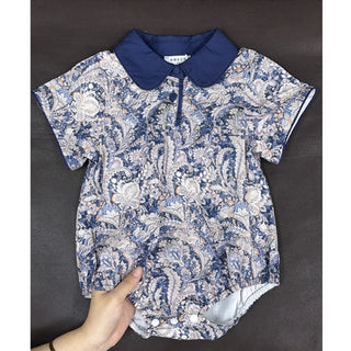 ブルーフラワーネイビーロンパース 60㎝~100㎝