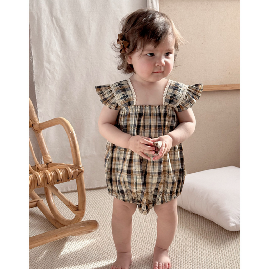コットンチェックワンピース60cm～90cm｜ベビーのロンパース 女の子
