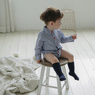 ストライプシャツロンパース70~100cm