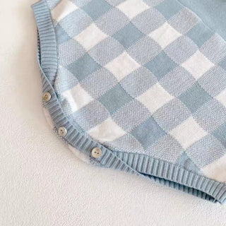 ブルーチェックロンパース66〜90cm
