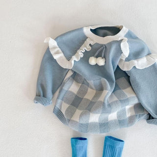 ブルーチェックロンパース66〜90cm