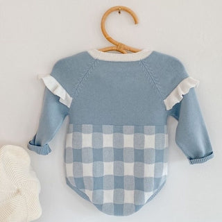 ブルーチェックロンパース66〜90cm
