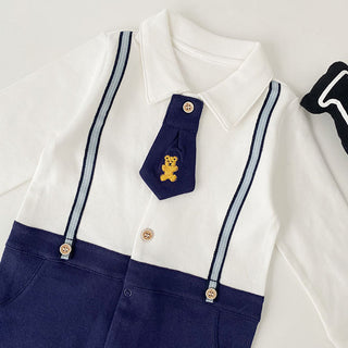 【即納商品】くまちゃんネクタイロンパース(長袖)66〜90cm