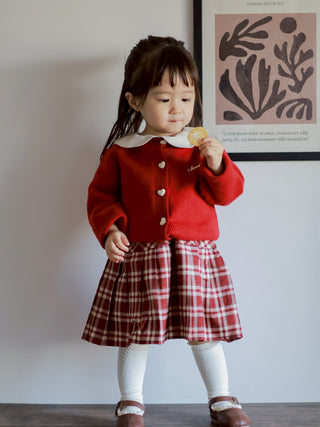 【おすすめ】レッドチェックワンピースカーディガン 80cm~140cm