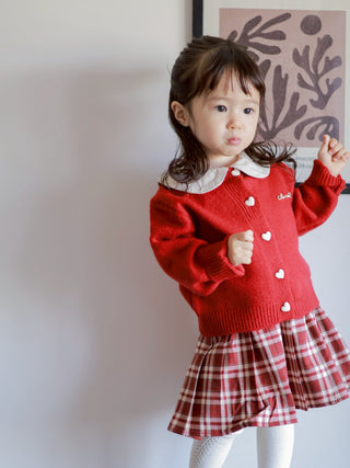 【おすすめ】レッドチェックワンピースカーディガン 80cm~140cm