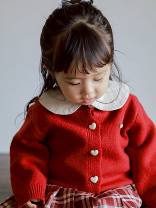 【おすすめ】レッドチェックワンピースカーディガン 80cm~140cm