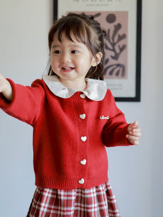 【おすすめ】レッドチェックワンピースカーディガン 80cm~140cm