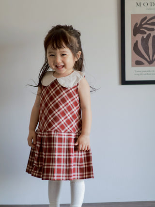 【おすすめ】レッドチェックワンピースカーディガン 80cm~140cm